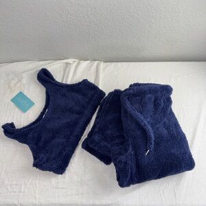 Cozy Navy Blue Fuzzy Lounge Set Alexander Relax‎ Everyday Casual Home New #cc